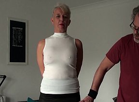 Brusque haired British mature subslut Scarla Swallows object the brush throat fucked by a massive cock before the brush filthy cunt gets pounded super hard!